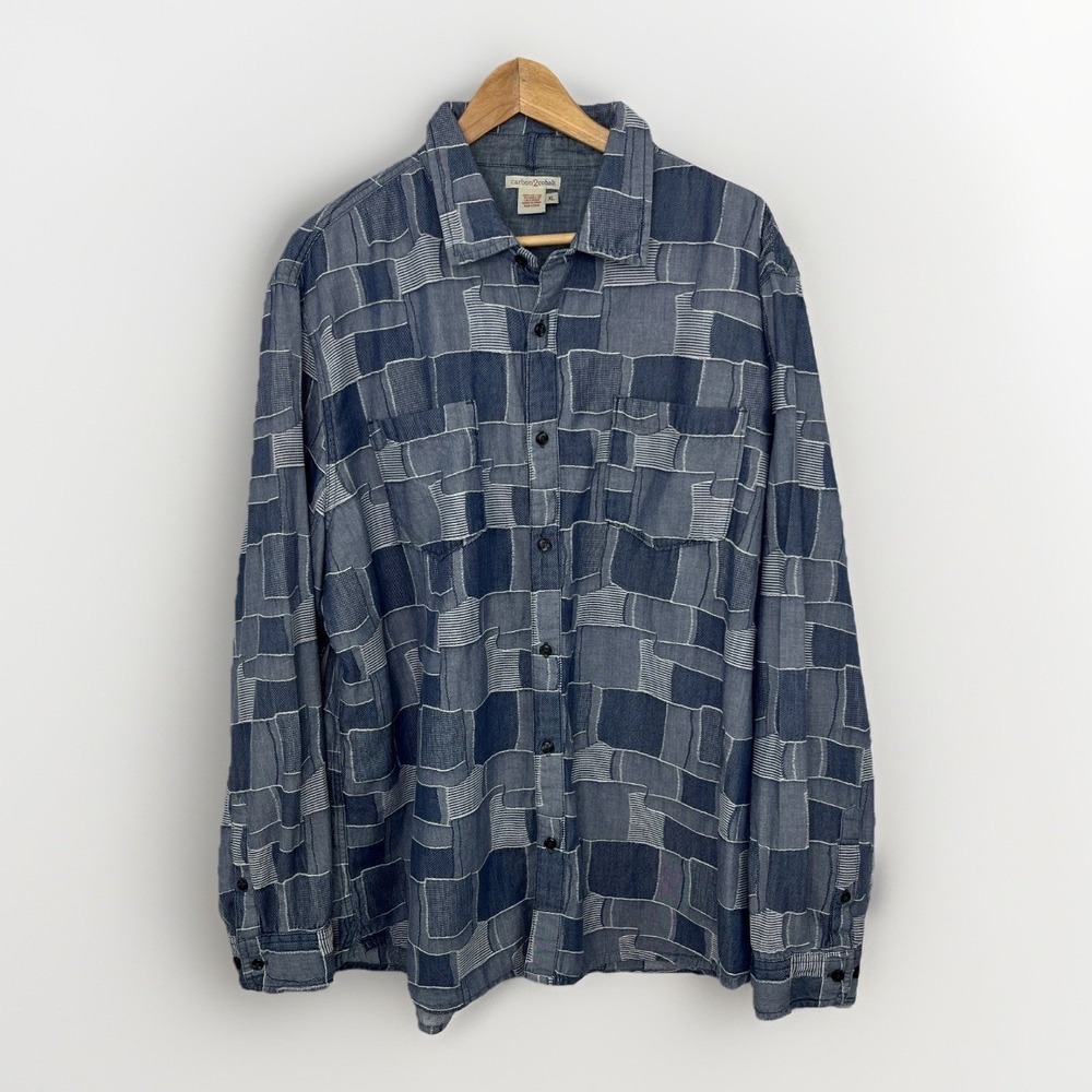 Carbon 2 Cobalt Shirt Sz L Blue Madras Patchwork Long Sleeve Button Up Preppy